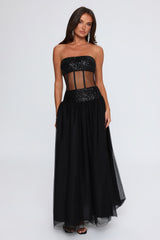Main Attraction Sequin Mesh Strapless Maxi Dress Black