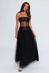 Main Attraction Sequin Mesh Strapless Maxi Dress Black