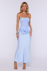 Graceful Moment Strapless Mesh Satin Maxi Dress Blue