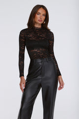 Tempting Details Sheer Long Sleeve Lace Top Black
