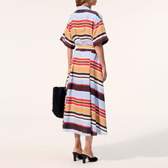 CHANEL Midi Dress Silk Blue Red Brown Beige White #387005