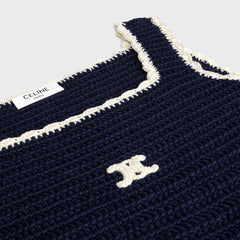 Celine Women's Summer Fashion Casual Solid Color Square Neckline Patch Pocket Sleeveless Logo Handmade Crochet Mini Dress #79292