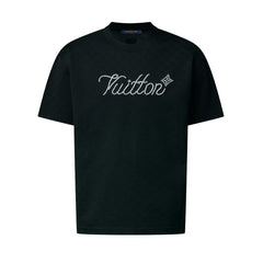 Louis Vuitton Men's Short-sleeved T-shirt Damier Pattern Bead Embroidered Cursive Signature New Style #325063