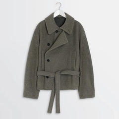 Lemaire Women's Fall And Winter Gray Lapel Short Large Fashion Trend Elegant Double-breasted Belt Temperament Jacket Ngvp #2625