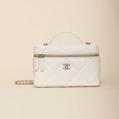 Chanel Chain Dressing Table Grained Shiny Calfskin with Gold Metal Dark Brown Fashion #332778