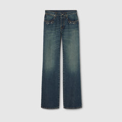 GUCCI Cotton Denim Pants With Horsebit in Blue #386913