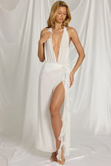 Halterneck Maxi Dress In White