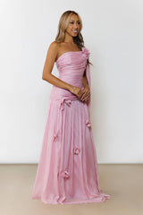Silver Breeze One Shoulder Maxi Dress Pink