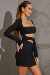 Long Sleeve Cut Out Mini Dress In Black
