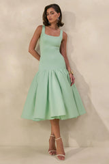 Nanette | Mint Square-Neck Midi Dress With Voluminous Skirt