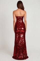 3D Embellished Bandeau Maxi Dress In Red