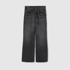 GUCCI Cotton Denim Pants With Horsebit in Blue #386913
