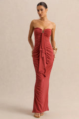 Chloe | Rust Bandeau Maxi Dress With Ruffled Detailing