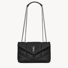 SAINT LAURENT PUFFER TOY Handbag Black Silver Buckle Plaid Bag Stylish Elegant Sophisticated Flap Bags 7593371EL001000 #184316