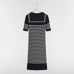 DIOR Dioriviera Dior Marinière Straight Dress with Sailor Collar Navy Blue and White Ribbed Cotton Knit #387480