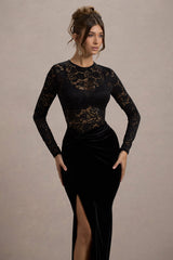 Loving Look | Black Lace Long-Sleeve Twisted Split Maxi Dress