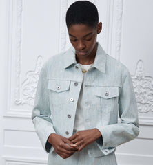 DIOR Cropped Jacket Light Blue Dior Oblique Washed Cotton Denim #386397