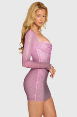 Embellished Long-Sleeve Mini Dress In Pink Ombre