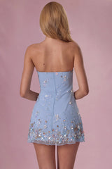 Embellished Bandeau Mini Dress In Sky Blue