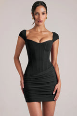 Sweetheart Neckline Mini Dress In Black