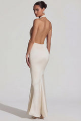 Backless Halterneck Fishtail Gown In Ivory