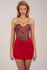 Bandeau Draped Skirt Mini Dress In Rose Leopard Print
