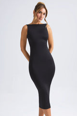 Ruched Open-Back Midaxi Dress In Black