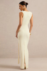 Nalina | Cream Plunge-Neck Maxi Dress With Gathered Detailing And Gold Detail