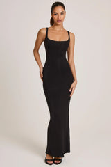 Modal Square Neck Maxi Dress In Black