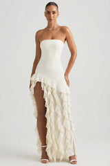 Ruffle-Trim Strapless Gown In Pearl