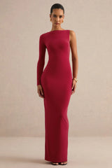 Kestrel | Red Slash-Neck One Sleeve Maxi Dress