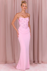 Embellished Corset Maxi Dress In Blossom Pink