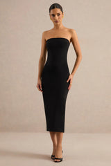 Navoria | Black Lace High-Neck Midi Dress