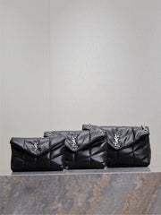 SAINT LAURENT PUFFER TOY Handbag Black Silver Buckle Plaid Bag Stylish Elegant Sophisticated Flap Bags 7593371EL001000 #184316