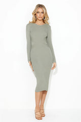 Own Me Ribbed Midi Dress Khaki