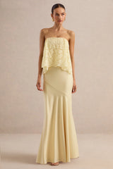 Clemency | Lemon Lace And Matte Satin Bandeau Maxi Dress