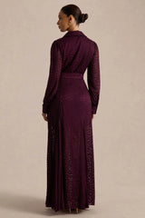 Kirsty | Purple Long Sleeve Shirt Dress With Full Skirt