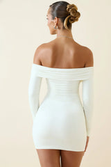 Off-Shoulder Ruched Bodycon Mini Dress In Vanilla