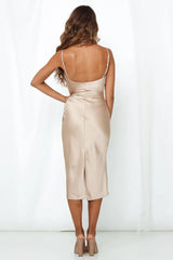 Feel Like Laughing Satin Midi Dress Beige