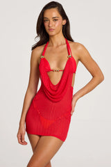 Halterneck Mini Dress In Scarlet Red