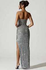 Embellished Corset Gown In Silver