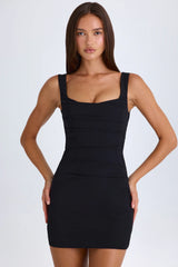 Draped Structured Corset Mini Dress In Black