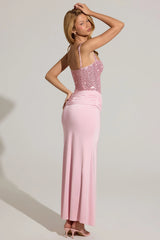 Embellished Corset Maxi Dress In Blush Pink