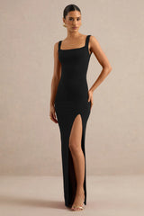 Josiane | Black Square-Neck Maxi Dress With Front Split