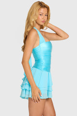 Satin Corset Mini Dress In Aquamarine