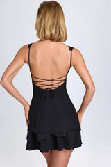 Ruffle-Trim Button-Detail Corset Mini Dress In Black