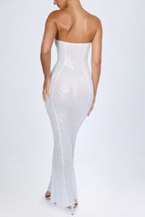 Embellished Cut-Out Bandeau Maxi Dress In White
