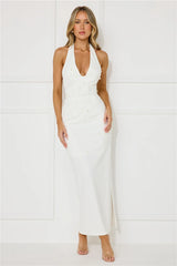 Ocean Beauty Halter Pearl Maxi Dress White
