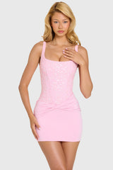 Embellished Corset Mini Dress In Bubblegum Pink
