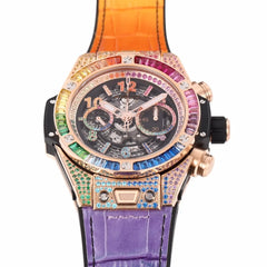 NIGO Hublot Men's Automatic Mechanical Movement Date Display Chronograph Skeleton with Colorful Diamonds Watch #nigo76264